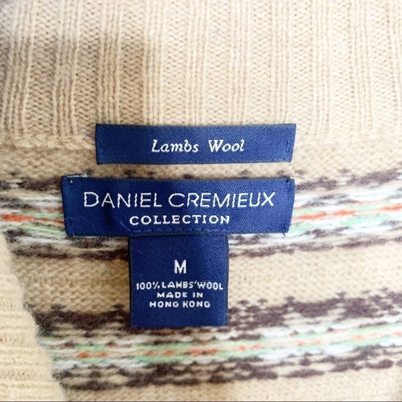 Daniel Cremieux Fair Isle Lambs Wool Full Zip Tan Grandpa Cardigan Medium - Picture 5 of 7